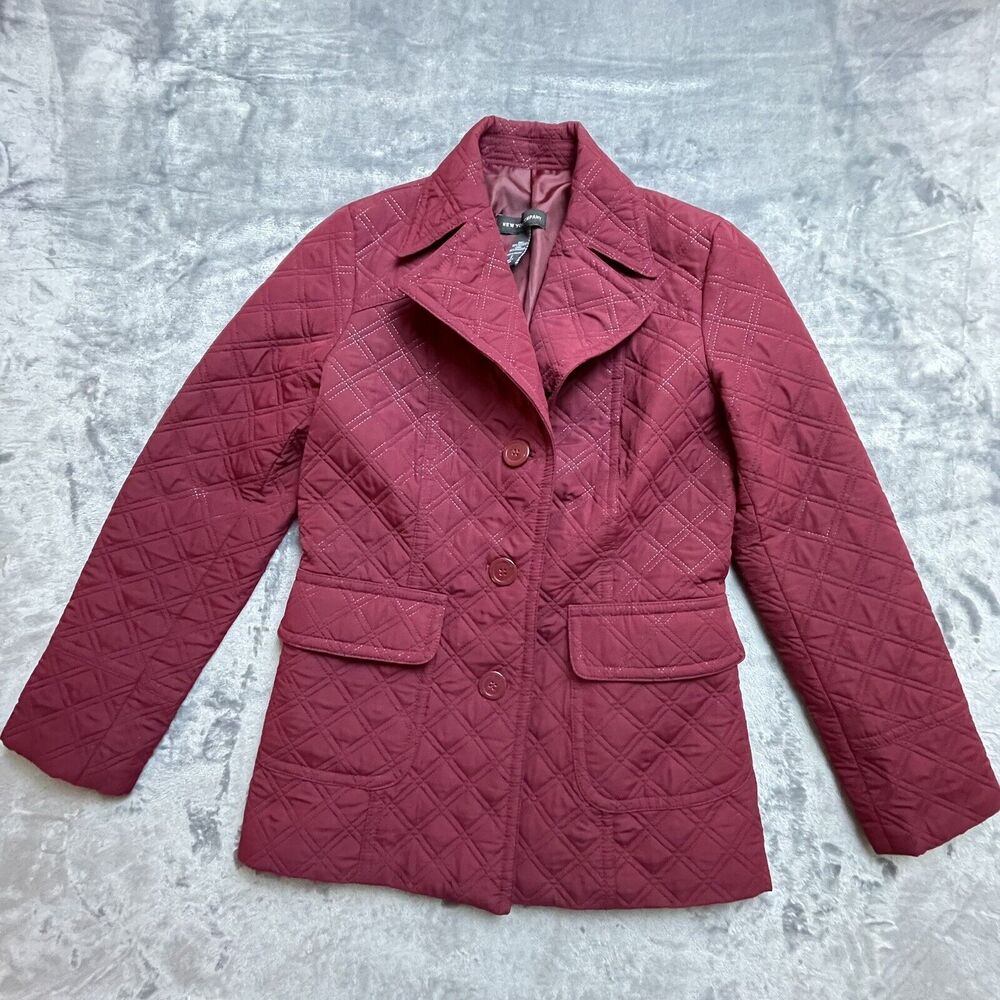 New York & Company‎ Jacket Womens Small Maroon Quilted Grandmacore Luxe
